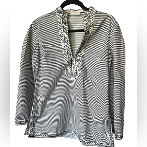 Tory Burch Striped Top in Navy and Cream - Picture 2 of 9